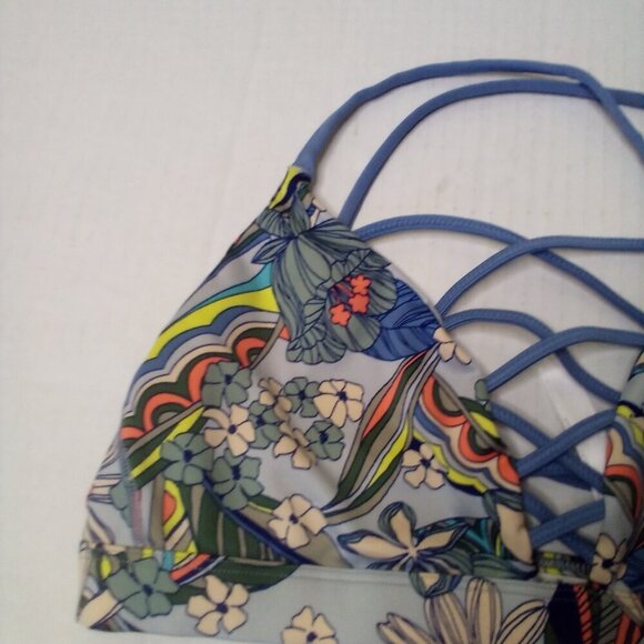 Victoria's Secret Sport Bra M Lace Up Yoga Active No Padding Floral Colorful - Picture 4 of 12
